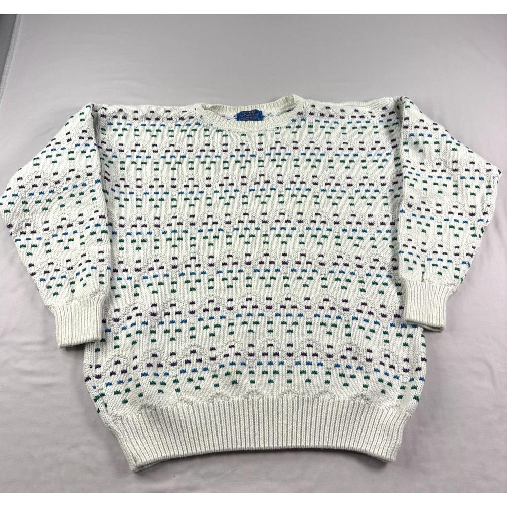 Pendleton Lobo Sweater Mens Large White Knit Pullover Grandpa Vintage Geometric